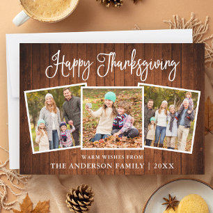 Modern Fun Calligraphy Thanksgiving Wood 3 Foto Feestdagenkaart