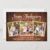 Modern Fun Calligraphy Thanksgiving Wood 3 Foto Feestdagenkaart (Voorkant)