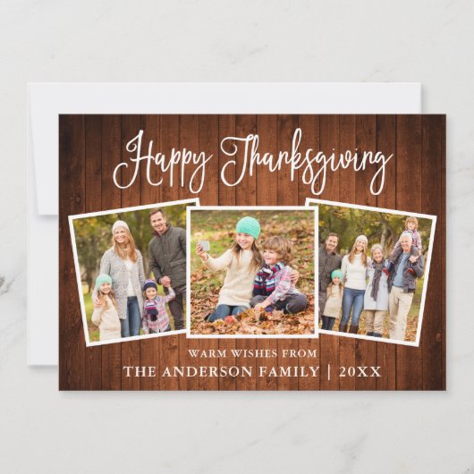 Modern Fun Calligraphy Thanksgiving Wood 3 Foto Feestdagenkaart (Voorkant)