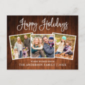 Modern Fun Calligraphy Wood 3 Photo Holiday Briefkaart (Voorkant)