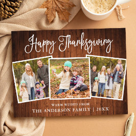 Modern Fun Calligraphy Wood 3 Photos Thanksgiving Briefkaart