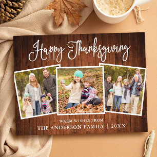 Modern Fun Calligraphy Wood 3 Photos Thanksgiving Briefkaart