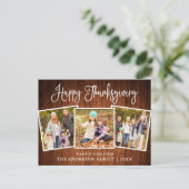 Modern Fun Calligraphy Wood 3 Photos Thanksgiving Briefkaart (Staand voorkant)
