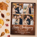 Modern Fun Calligraphy Wood 4 Foto Thanksgiving Feestdagenkaart<br><div class="desc">Modern Fun Calligraphy Script 4 Photo Happy Thanksgiving Family Briefkaart - Rustisch country wood</div>