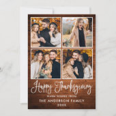 Modern Fun Calligraphy Wood 4 Foto Thanksgiving Feestdagenkaart (Voorkant)