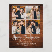 Modern Fun Calligraphy Wood 4 Foto Thanksgiving Feestdagenkaart (Voorkant)