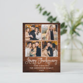 Modern Fun Calligraphy Wood 4 Foto Thanksgiving Feestdagenkaart (Staand voorkant)