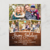 Modern Fun Calligraphy Wood 4 Photo Holiday Briefkaart (Voorkant)