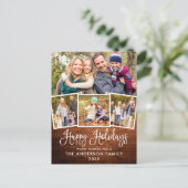 Modern Fun Calligraphy Wood 4 Photo Holiday Briefkaart (Staand voorkant)