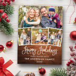 Modern Fun Calligraphy Wood 4 Photo Holiday Briefkaart<br><div class="desc">Modern Fun Calligraphy Script Prettige feestdagen 4 Photo Holiday Briefkaart - Rustig country wood</div>