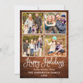 Modern Fun Calligraphy Wood 4 Photos Feestdagenkaart (Voorkant)