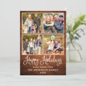 Modern Fun Calligraphy Wood 4 Photos Feestdagenkaart (Staand voorkant)