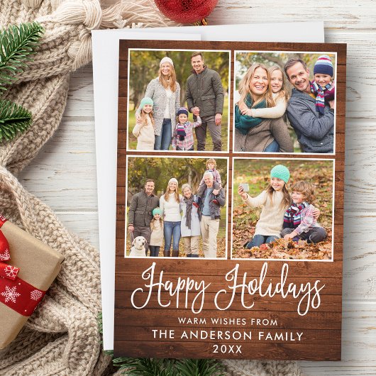 Modern Fun Calligraphy Wood 4 Photos Feestdagenkaart