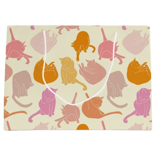 Modern Fun Cat Pattern Roze Sinaasappel Perzik Groot Cadeauzakje (Voorkant)
