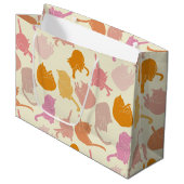 Modern Fun Cat Pattern Roze Sinaasappel Perzik Groot Cadeauzakje (Voorkant Gekanteld)