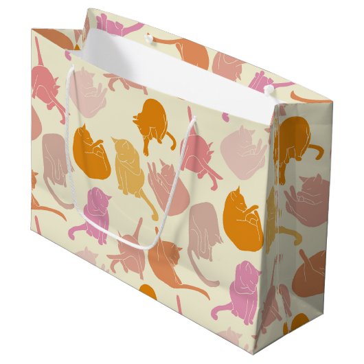 Modern Fun Cat Pattern Roze Sinaasappel Perzik Groot Cadeauzakje (Voorkant Gekanteld)