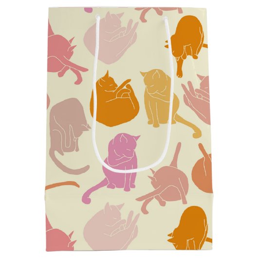 Modern Fun Cat Pattern Roze Sinaasappel Perzik Medium Cadeauzakje (Achterkant)