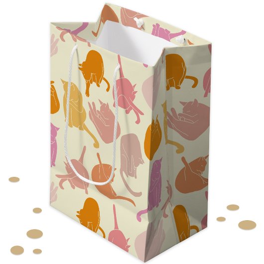 Modern Fun Cat Pattern Roze Sinaasappel Perzik Medium Cadeauzakje