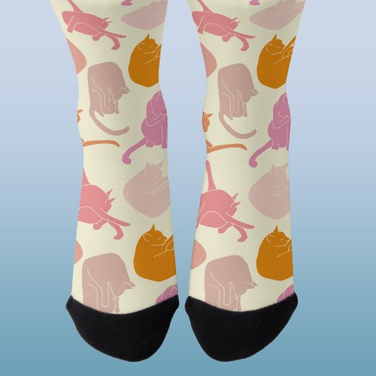 Modern Fun Cat Pattern Roze Sinaasappel Sokken