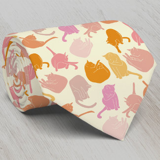 Modern Fun Cat Pattern Roze Sinaasappel Stropdas
