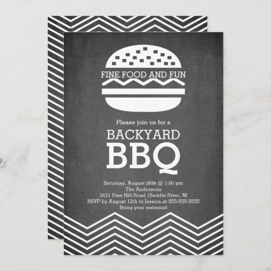 Modern Fun Chalkboard Chevron Barbecue Party Kaart (Voorkant / Achterkant)