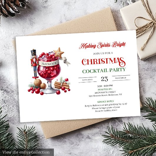 Modern fun Christmas cocktails party invitation Kaart