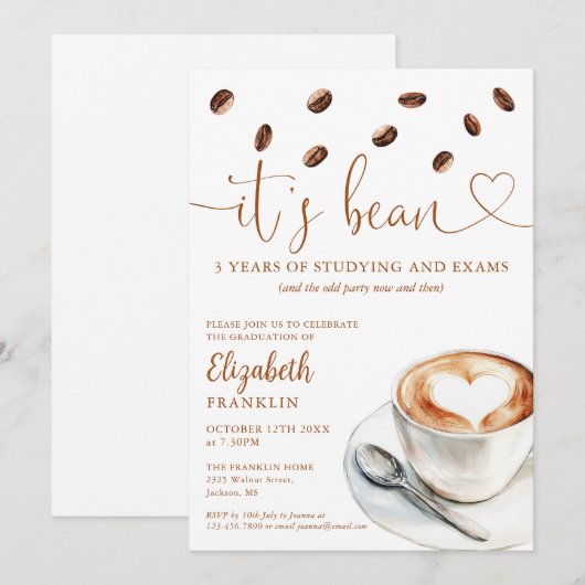 Modern Fun Coffee Themed Graduation Party Kaart (Voorkant / Achterkant)