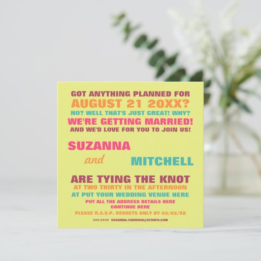 Modern Fun Colorful Wedding Invitation Kaart (Staand voorkant)
