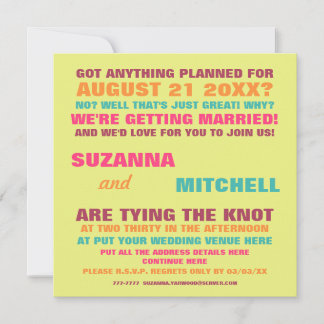Modern Fun Colorful Wedding Invitation Kaart