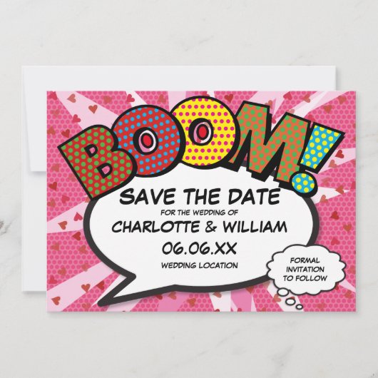 Modern Fun Comic Book BOOM Roze Hartjes Save The Date (Voorkant)