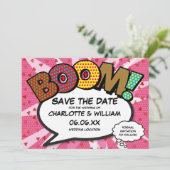 Modern Fun Comic Book BOOM Roze Hartjes Save The Date (Staand voorkant)