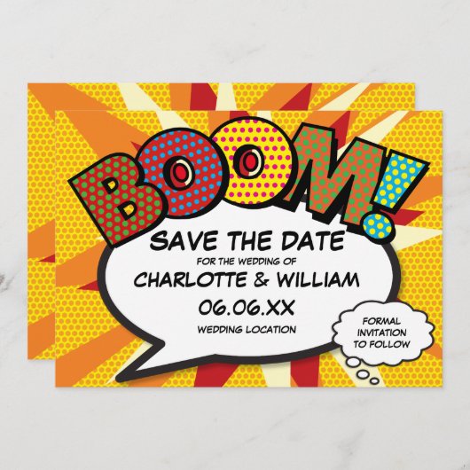 Modern Fun Comic Book BOOM Save The Date (Voorkant / Achterkant)