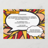 Modern Fun Comic Book Bruiloft Details Informatie Informatiekaartje (Achterkant)