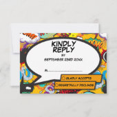 Modern Fun Comic Book Bruiloft RSVP Kaartje (Voorkant)