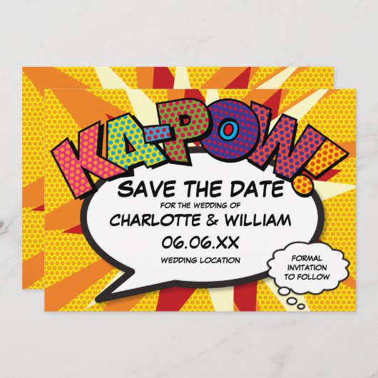 Modern Fun Comic Book KA-POW Save The Date (Voorkant / Achterkant)