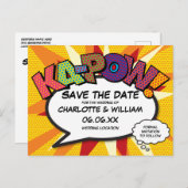 Modern Fun Comic Book KA-POW Save the Date Briefkaart (Voorkant / Achterkant)