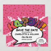 Modern Fun Comic Book KAPOW Pink Love Hearts Save The Date (Voorkant / Achterkant)