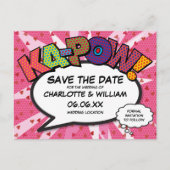 Modern Fun Comic Book KAPOW Pink Save the Date Briefkaart (Voorkant)