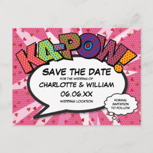 Modern Fun Comic Book KAPOW Pink Save the Date Briefkaart