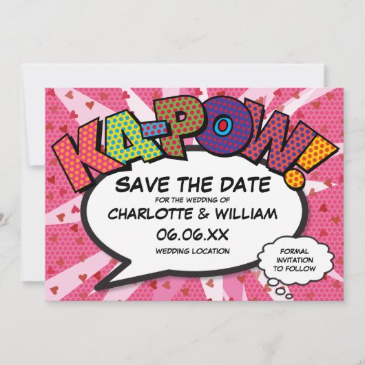 Modern Fun Comic Book KAPOW Roze Hartjes Save The Date (Voorkant)