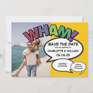 Modern Fun Comic Book Photo Save The Date Kaart