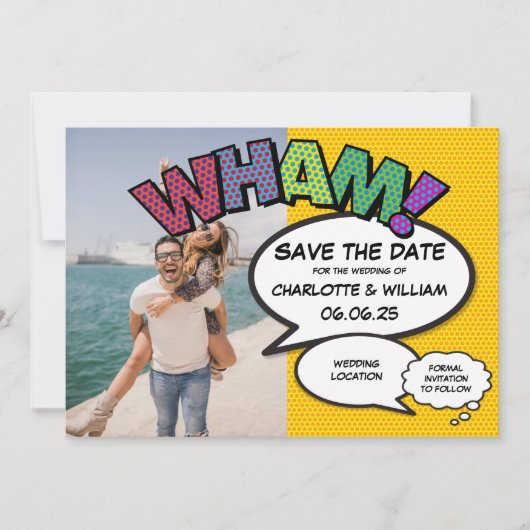 Modern Fun Comic Book Photo Save The Date Kaart (Voorkant)