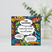 Modern Fun Comic Book Photo Square Weddenschap Kaart (Staand voorkant)
