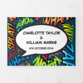 Modern Fun Comic Book Photo Wedding Drieluik Uitnodiging (Cover)