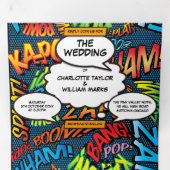 Modern Fun Comic Book Photo Wedding Drieluik Uitnodiging (Binnenzijde eerst)