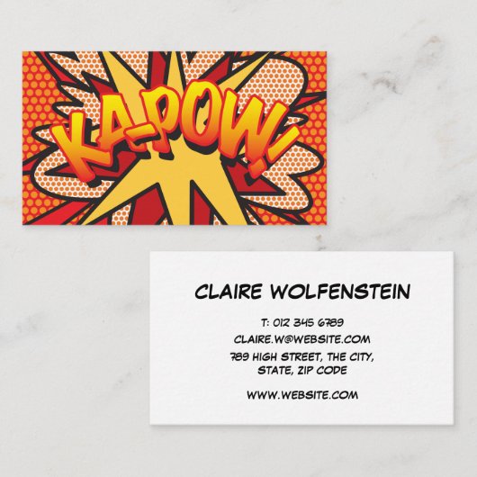 Modern Fun Comic Book Pop Art KA-POW Visitekaartje (Voorkant / Achterkant)