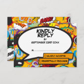 Modern Fun Comic Book Pop Kunst RSVP Kaartje (Voorkant / Achterkant)