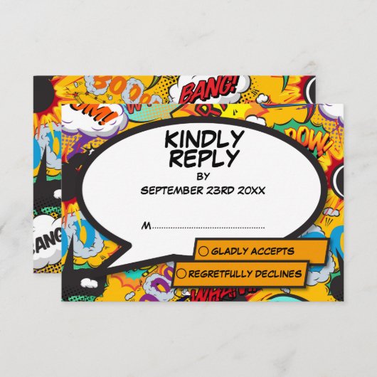 Modern Fun Comic Book Pop Kunst RSVP Kaartje (Voorkant / Achterkant)