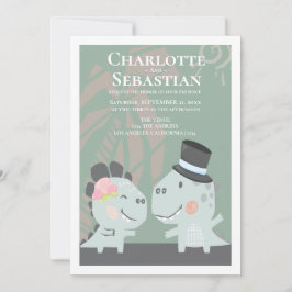 Modern Fun Dinosaur Bride Groom Wedding Kaart