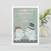 Modern Fun Dinosaur Bride Groom Wedding Kaart (Staand voorkant)